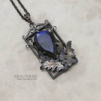 Blue labradorite thistle goth Art Nouveau oxidized silver pendant necklace
