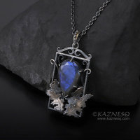 Blue labradorite thistle goth Art Nouveau oxidized silver pendant necklace