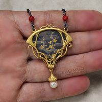 Art Nouveau style golden blossoms necklace, Keum Boo necklace