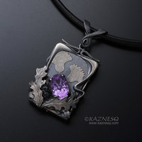 Amethyst Art Nouveau style thistle pendant necklace, Goth pendant