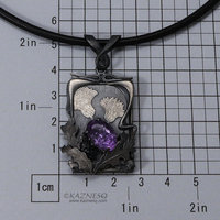 Amethyst Art Nouveau style thistle pendant necklace, Goth pendant