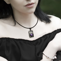 Amethyst Art Nouveau style thistle pendant necklace, Goth pendant