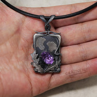 Amethyst Art Nouveau style thistle pendant necklace, Goth pendant