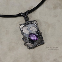 Amethyst Art Nouveau style thistle pendant necklace, Goth pendant