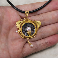 Art Nouveau style openwork akoya pearl pendant necklace
