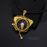 Art Nouveau style openwork akoya pearl pendant necklace