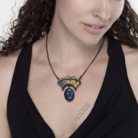 Art Nouveau style oxidized silver blue labradorite pendant