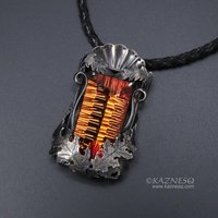 Orange mystique quartz goth oxidized silver pendant necklace