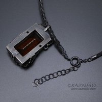 Orange mystique quartz goth oxidized silver pendant necklace