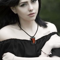 Orange mystique quartz goth oxidized silver pendant necklace