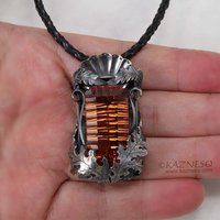 Orange mystique quartz goth oxidized silver pendant necklace