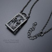 Art Deco style ginkgo Keum Boo necklace with akoya and white topaz