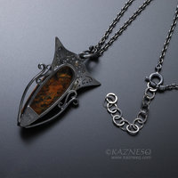 Pietersite oxidized silver openwork goth pendant necklace