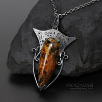 Pietersite oxidized silver openwork goth pendant necklace