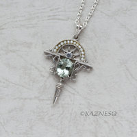 (C) KAZNESQ: Art Deco style Green Amethyst and white sapphire Arch shape Silver