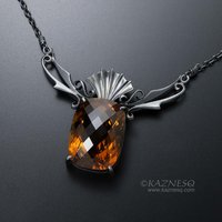 31.39ct gorgeous smoky quartz goth feel oxidized silver necklace