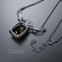 31.39ct gorgeous smoky quartz goth feel oxidized silver necklace