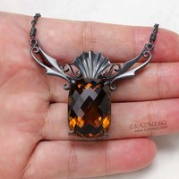 31.39ct gorgeous smoky quartz goth feel oxidized silver necklace