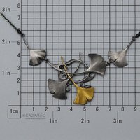 Oxidized silver and Keum Boo ginkgo leaf necklace