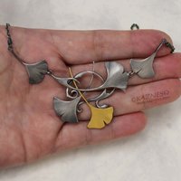 Oxidized silver and Keum Boo ginkgo leaf necklace