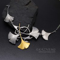 Oxidized silver and Keum Boo ginkgo leaf necklace