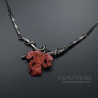 Withered copper grape leaf with Japanese patina and oxidized silver necklace .