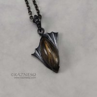 Rutilated quartz and black mother of pearl oxidized silver goth pendant necklace