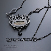 Yellow labradorite oxidized silver goth taste pendant necklace