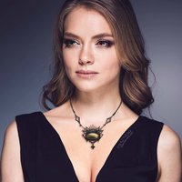 Yellow labradorite oxidized silver goth taste pendant necklace