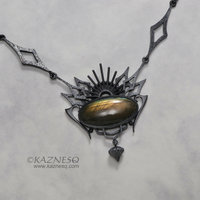 Yellow labradorite oxidized silver goth taste pendant necklace