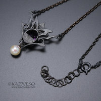 Amethyst and Akoya pearl oxidized silver goth taste silver pendant necklace for