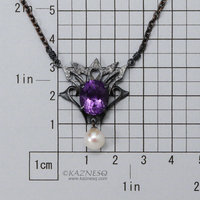 Amethyst and Akoya pearl oxidized silver goth taste silver pendant necklace for