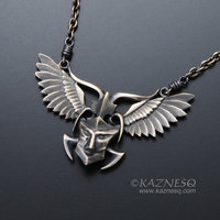 Angel winged demon oxidized silver pendant necklace