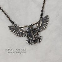 Angel winged demon oxidized silver pendant necklace