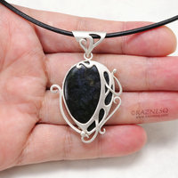 Velvet obsidian Art Nouveau style silver pendant necklace