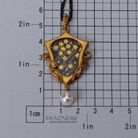 Art Nouveau style water pattern and blossoms Keum Boo gold tone silver pendant n