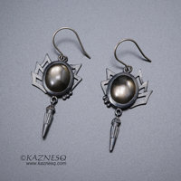 (C) KAZNESQ: Black moonstone oxidized silver goth taste earrings