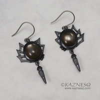 (C) KAZNESQ: Black moonstone oxidized silver goth taste earrings