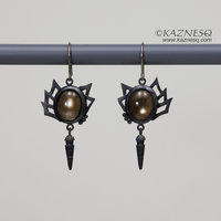 (C) KAZNESQ: Black moonstone oxidized silver goth taste earrings