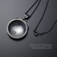 (C) KAZNESQ: Keum Boo oxidized silver round pendant of water pattern and fishes