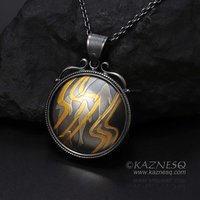 (C) KAZNESQ: Keum Boo oxidized silver round pendant of water pattern and fishes