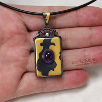 (C) KAZNESQ: Abstract Kuem Boo and amethyst rectangle oxidized silver pendant