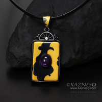 (C) KAZNESQ: Abstract Kuem Boo and amethyst rectangle oxidized silver pendant
