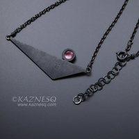 (C) KAZNESQ: Triangle Keum Boo oxidized silver necklace with hido