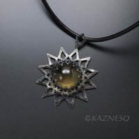 (C) KAZNESQ: Brown quartz oxidized silver star shape openwork goth pendant