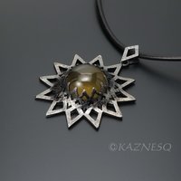 (C) KAZNESQ: Brown quartz oxidized silver star shape openwork goth pendant