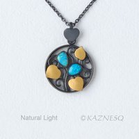 (C) KAZNESQ: Gorgeous Opals and Keum Boo Art Nouveau style leaf pendant necklace