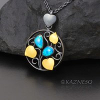 (C) KAZNESQ: Gorgeous Opals and Keum Boo Art Nouveau style leaf pendant necklace