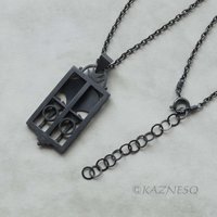 (C) KAZNESQ: Ginkgo leaf Art Deco style oxidized silver rectangle pendant