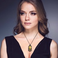 (C) KAZNESQ: Ginkgo leaf Art Deco style oxidized silver rectangle pendant